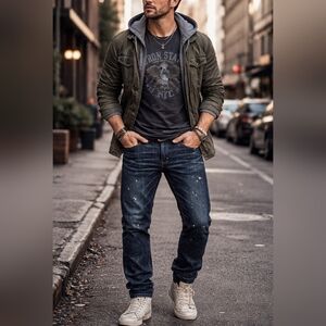 Edwin Japanese Dark Wash Denim Jeans Paint Splatter Mens 31×34 Rugged Grunge